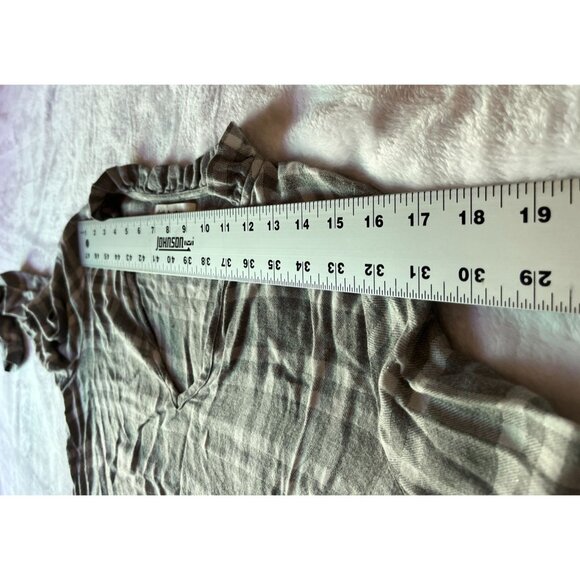 Cloth & Stone Anthropologie Gray Plaid Long Sleeve Ruffle Collar V-Neck Top XS - Picture 4 of 7